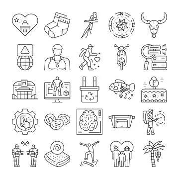 Various line icons representing diverse concepts Illustrazione stock