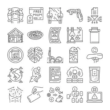 Various line icons representing diverse modern concepts and themes Stockillustratie