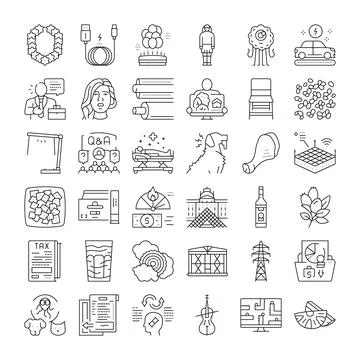 Various line icons representing modern technology and business concepts Stock Illustration