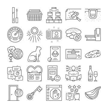 Various line icons representing modern digital and lifestyle concepts Stock Illustration