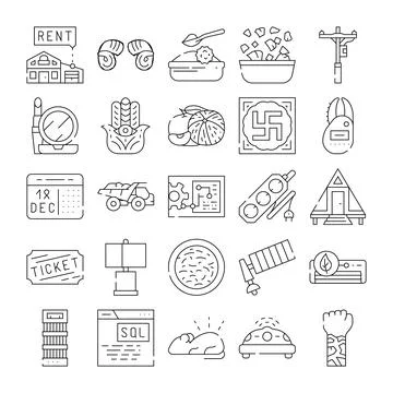 Various linear icons for diverse subjects and concepts Stock Illustration