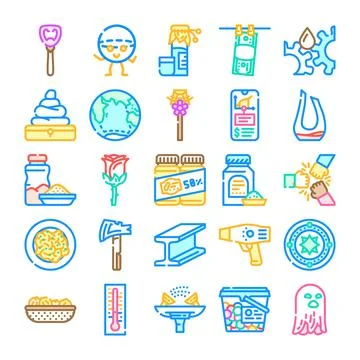 Various linear icons illustrating assorted concepts and subjects イラスト素材