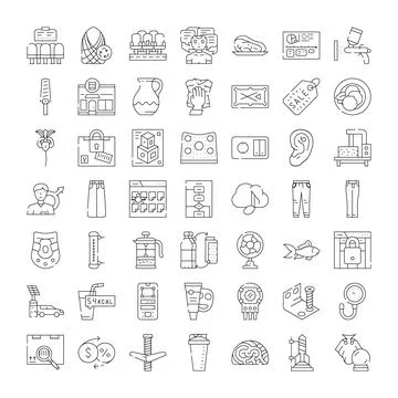 Various linear icons illustrating objects and lifestyle concepts 库存插图