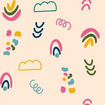 Various lines, dots and shapes seamless pattern. Colorful abstract background Stock Illustration