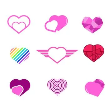 Various Love Heart Shapes Vector Illustration Graphic Set Stock Illustration