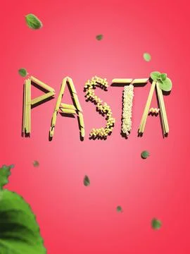 Various macarons macaroni lined with the word pasta on a pink background. F.. Stock Photos