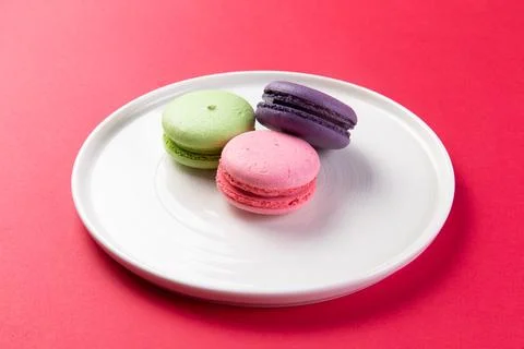 Various macarons in a plate. Stock Photos