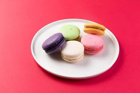 Various macarons in a plate. Stock Photos
