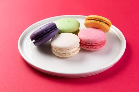 Various macarons in a plate. Stock Photos