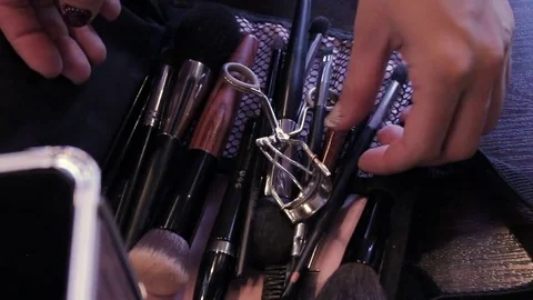 Various makeup brushes Video stock 74261531