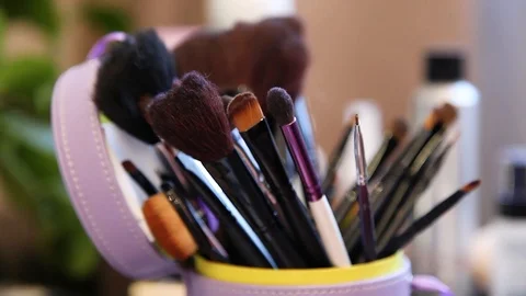 Various makeup brushes Stock Footage 120945255