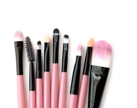 Various makeup brushes isolated over white background Stock Photos