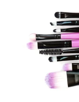 Various makeup brushes isolated over white background Stock Photos