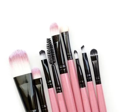 Various makeup brushes isolated over white background Foto stock