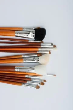 Various makeup brushes isolated over white background Stock Photos