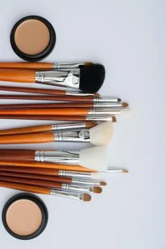 Various makeup brushes isolated over white background Stock Photos