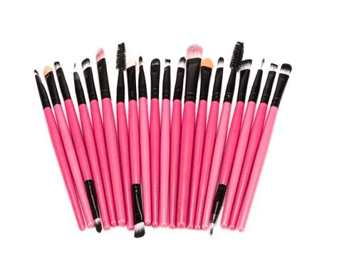 Various makeup brushes isolated over white background Foto stock