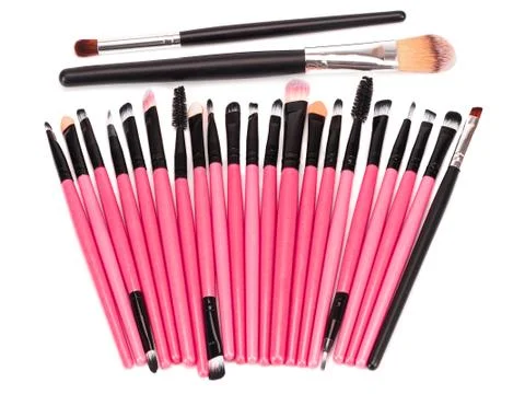 Various makeup brushes isolated over white background Stock Photos