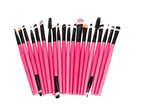 Various makeup brushes isolated over white background Stock Photos