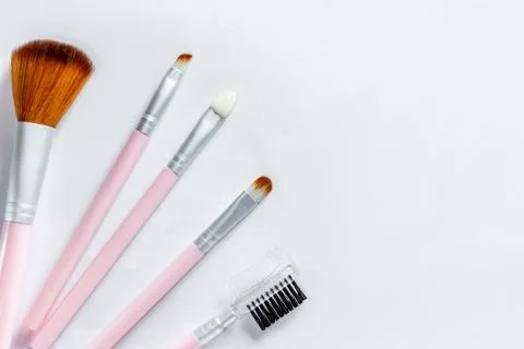 Various makeup brushes on white Stock Photos