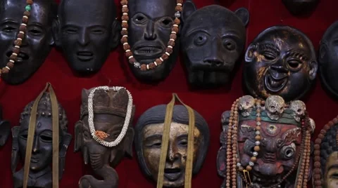 Various masks of the ancient gods Video stock 58890769