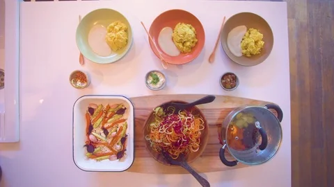 Various meal kept on table Stock Footage 76138761