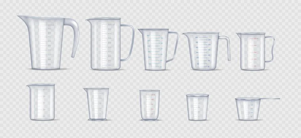 Various Measuring Cups Set on Transparent Background Stock Illustration