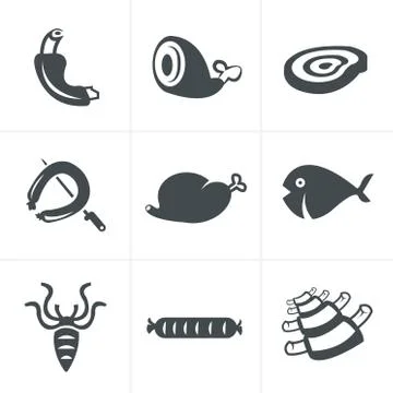 Various meat icons set. Stock Illustration