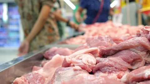 Various Meat in a Supermarket. Closeup Видео 54614274