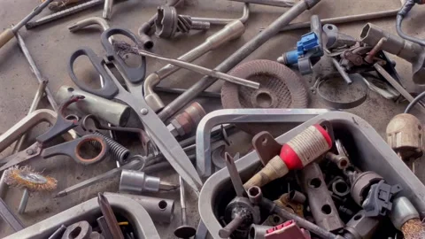 Various mechanical tools and machinery spare parts Vídeo Stock 344114353