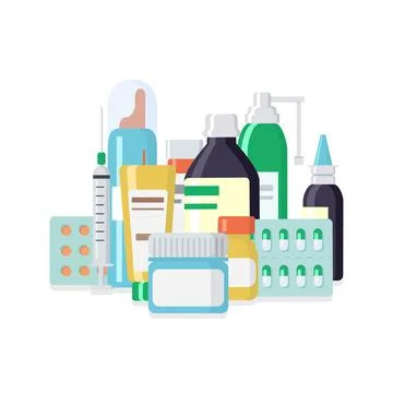 Various medical preparations. Flat vector illustration. Stock Illustration
