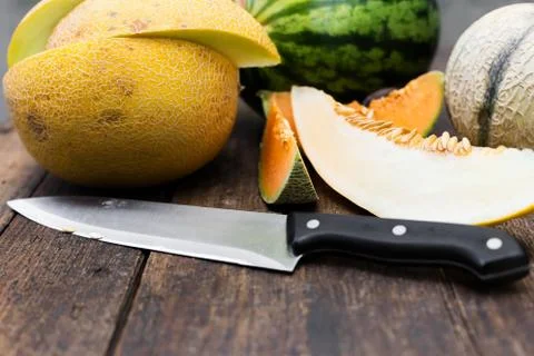 Various melons on a table 库存照片
