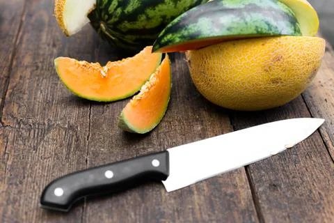 Various melons on a table 写真素材