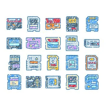 Various memory cards for storing digital data Stock Illustration