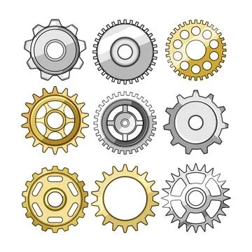 Various metal cogwheel gears for engineering and industry Stock Illustration