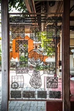 Various metal pattern molds for making traditional batik designs Bali Indones Stock Photos