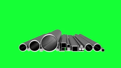 Various metal pipes on a green screen in 3D animation. Stock Footage 340656468