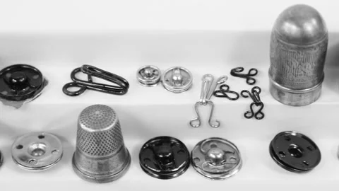 Various metal tools for hand sewing Stock Footage 139714040