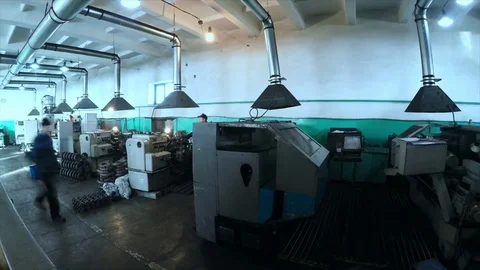 Various metal working machines in works shop Stock Footage 70586954