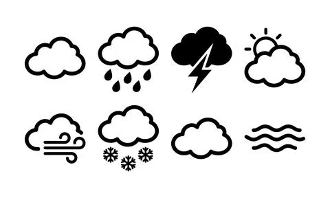 Various meteorological symbols representing diverse atmospheric conditions .. Stock-Illustration