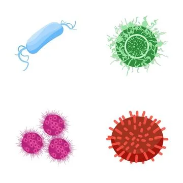 Various microorganisms representing bacteria, viruses, and cells Stock Illustration