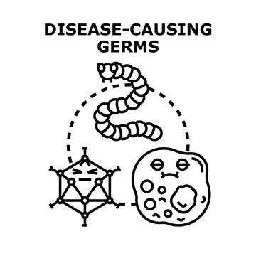 Various microscopic disease causing germs, including a virus, bacteria, and a Stock Illustration