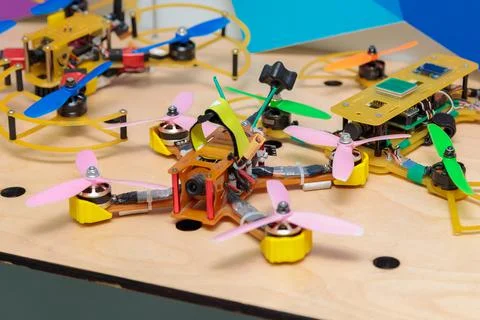Various mini drone designs for high-speed flights Stock Photos