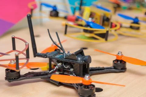 Various mini drone designs for high-speed flights Stock Photos