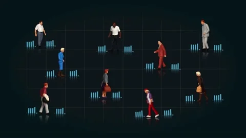 Various miniature people with bar graphs. Stock-Footage 232912556