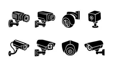 Various modern CCTV security camera devices for surveillance monitoring syste Stock Illustration