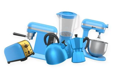 Various modern kitchen appliances isolated on white background, concept of .. Stock Illustration