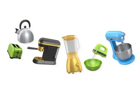 Various modern kitchen appliances isolated on white background, concept of .. Stock Illustration