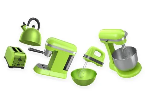 Various modern kitchen appliances isolated on white background, concept of .. Stock Illustration