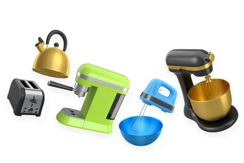 Various modern kitchen appliances isolated on white background, concept of .. Stock Illustration